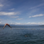 Geneva's "beach" on the lake, taking a plunge